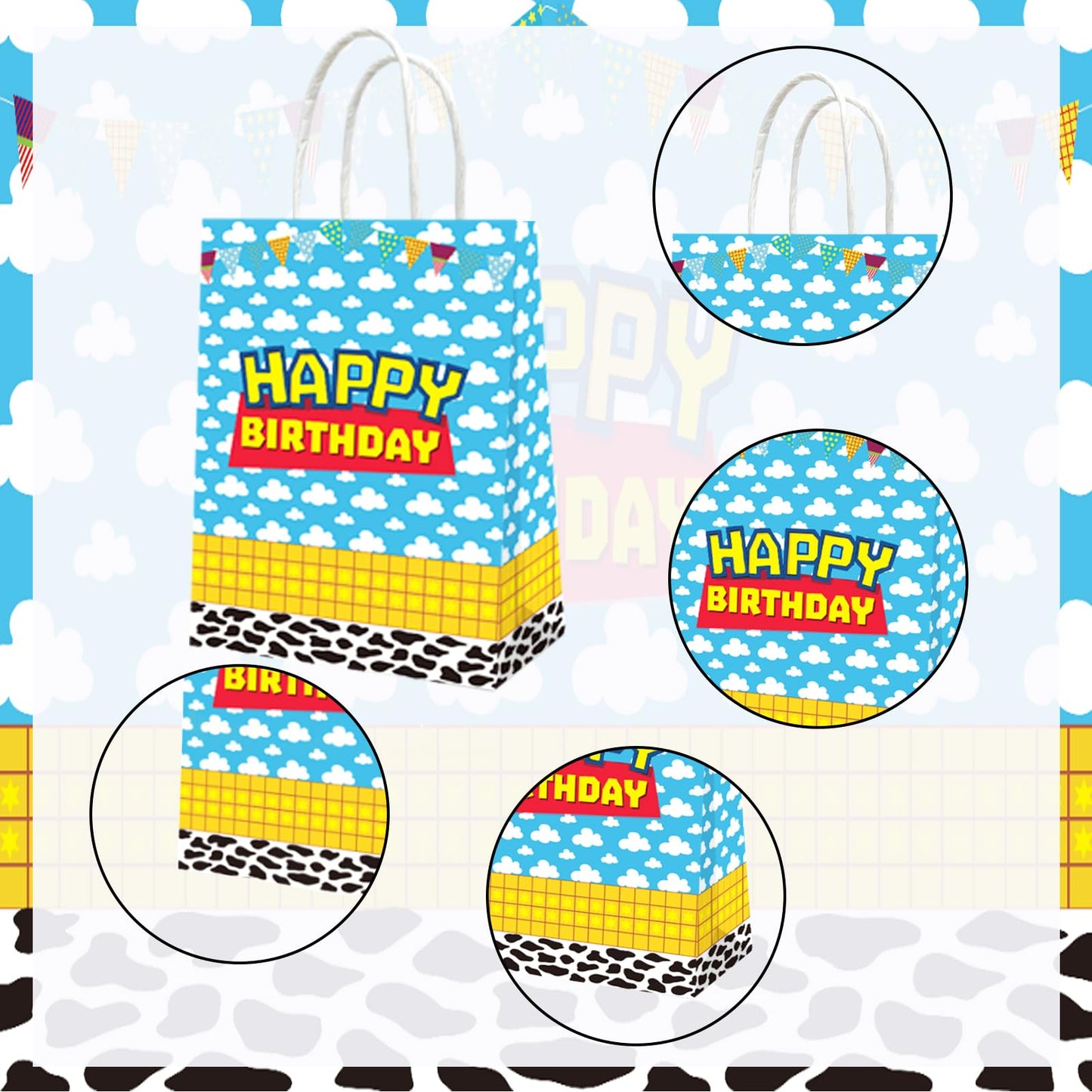 Eleventheart 20 Pcs Cartoon Birthday Decorations Blue Sky White Cloud Toy Theme Gift Bags for Boys and Girls kid party Supplies