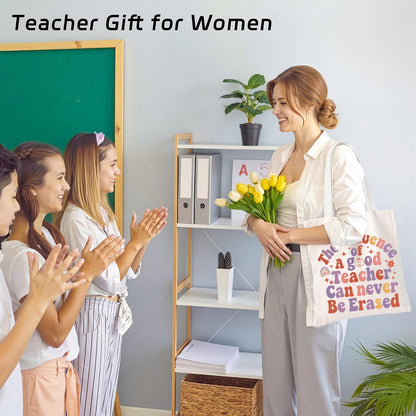 TYL&TYS Teacher Appreciation Gifts Bags for Women, 3 Pack Teacher Tote Bags Reusable Canvas Bag Graduation Thanksgiving Birthday Gift