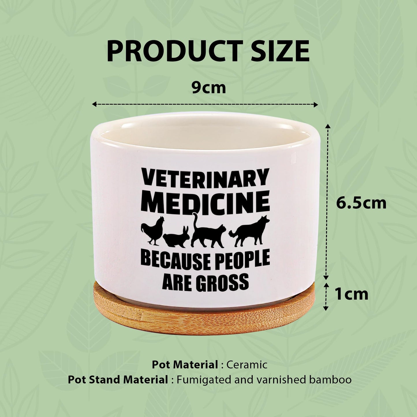 Veterinary Medicine Because People Are Gross Veterinarian Gifts Ceramic Succulent Plant Pot with Bamboo Tray Round Gift To Vet Animal Doctor Pet Lover Home Decor Plant Lover 3.5 Inch White (No Plants)