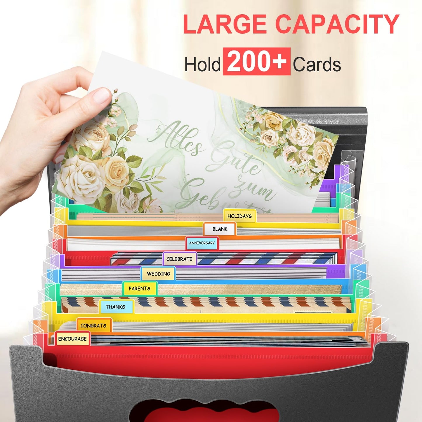 Vowcarol Greeting Card Organizer Expanding Organizer Greeting Card Storage Box Accordion Organizer