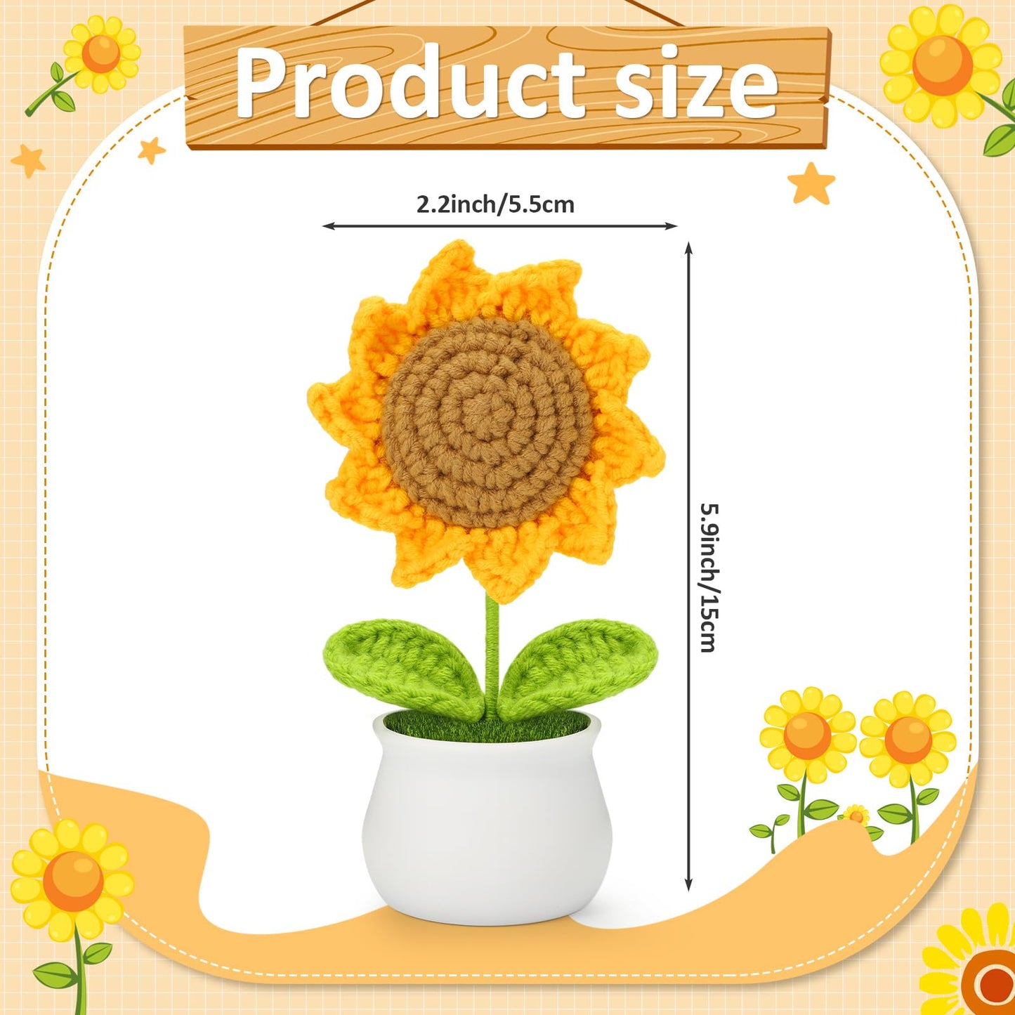 Crochet Flowers Sunflower for Home Office Desk Decor, Funny Crochet Sunflower Gifts for Women Teacher Mom Birthday Gifts for Women Her Wife Coworker Friends