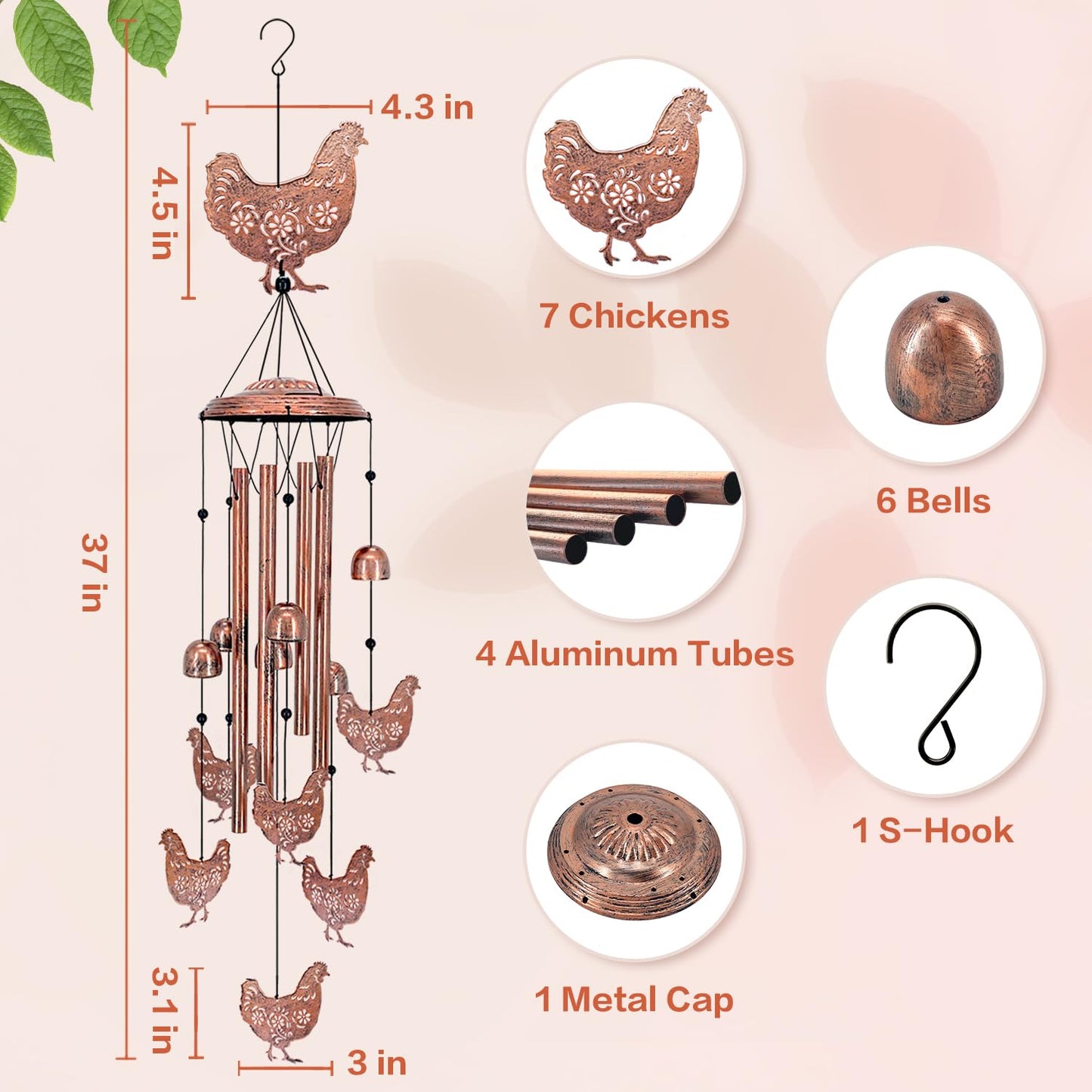 Chicken Wind Chimes for Outside,Chicken Gifts for Women/Men/Sympathy/Memorial Gifts/Birthday Festival Metal windchimes Outdoors/Indoors,Patio,Garden Decor,Home,Yard