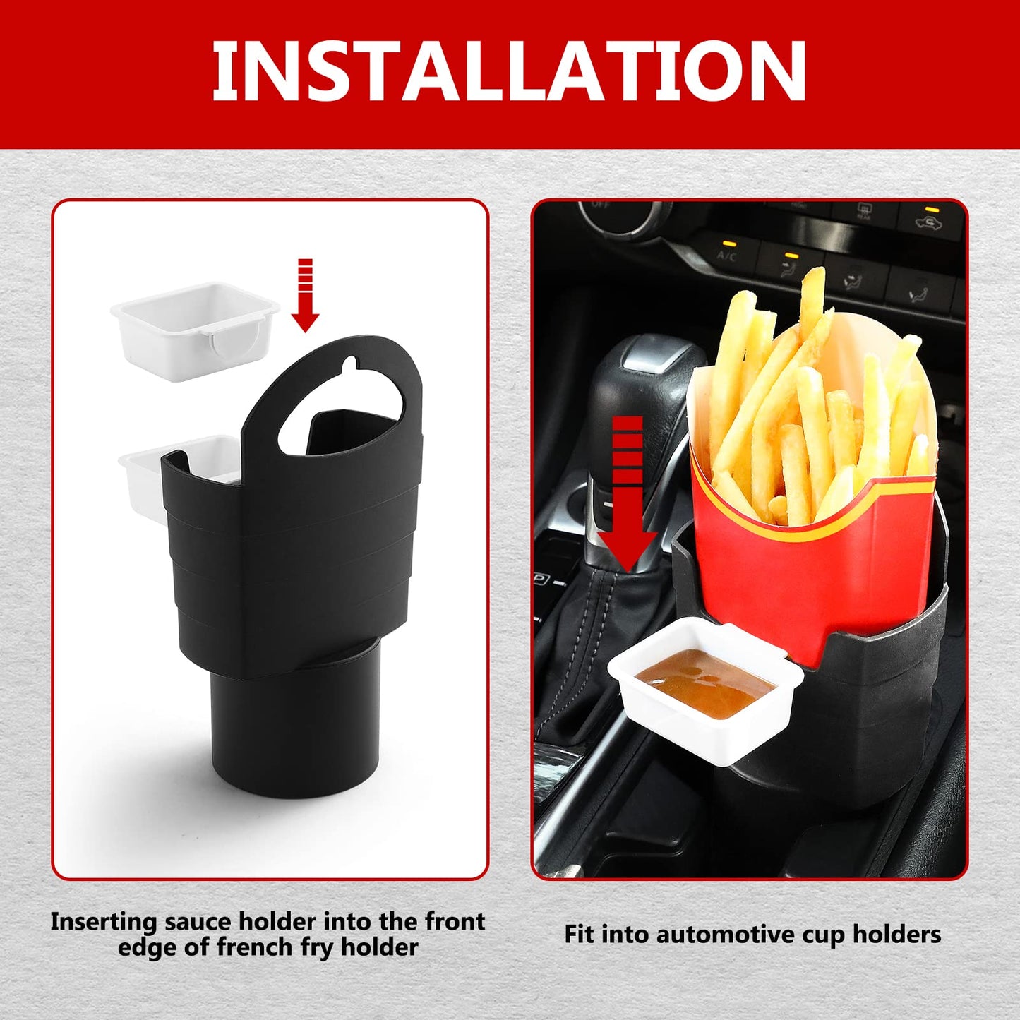 French Fry Holder and Sauce Holder Set for Car, Funny Useful White Elephant Gift Idea for Adults, Stocking Stuffer for Men and Women (1)
