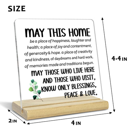 House Warming Gifts New Home for Women,Men,May This Home Acrylic Desk Docor Plaque,Inspirational Christian Desk Sign