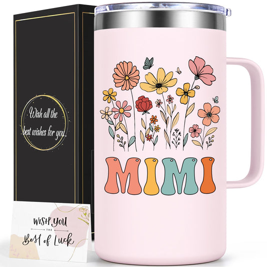 Lifecapido Mimi Gifts, Grandma Birthday Christmas Mothers Day Gifts for Grandma Mimi from Grandkids, 20oz Insulated Coffee Mug with Card