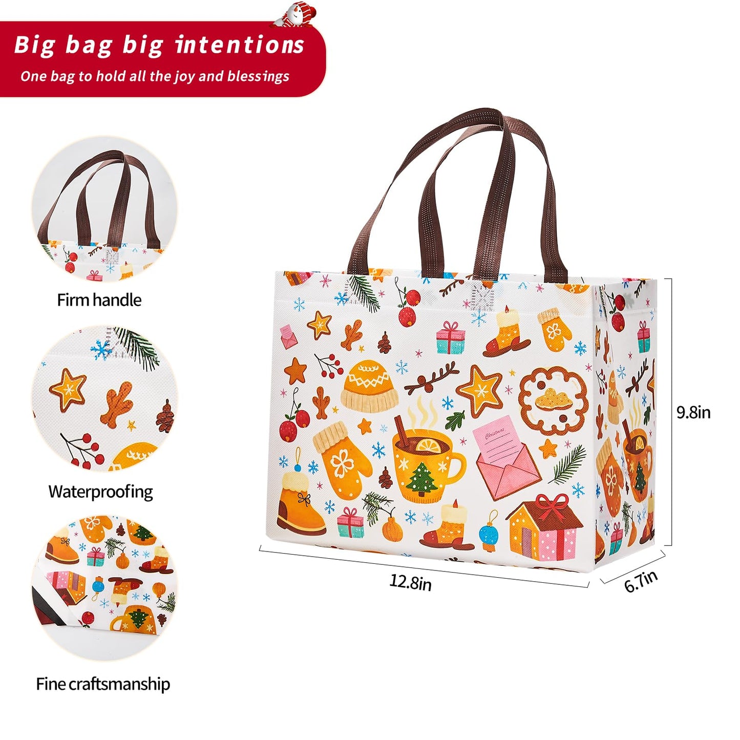 sishunhang 8PCS Christmas Gift Bags, Large Non-Woven Tote Bags with Handle For Christmas Event Party Wrapping Shopping, Xmas Party Supplies 12.8"*6.7"*9.8"