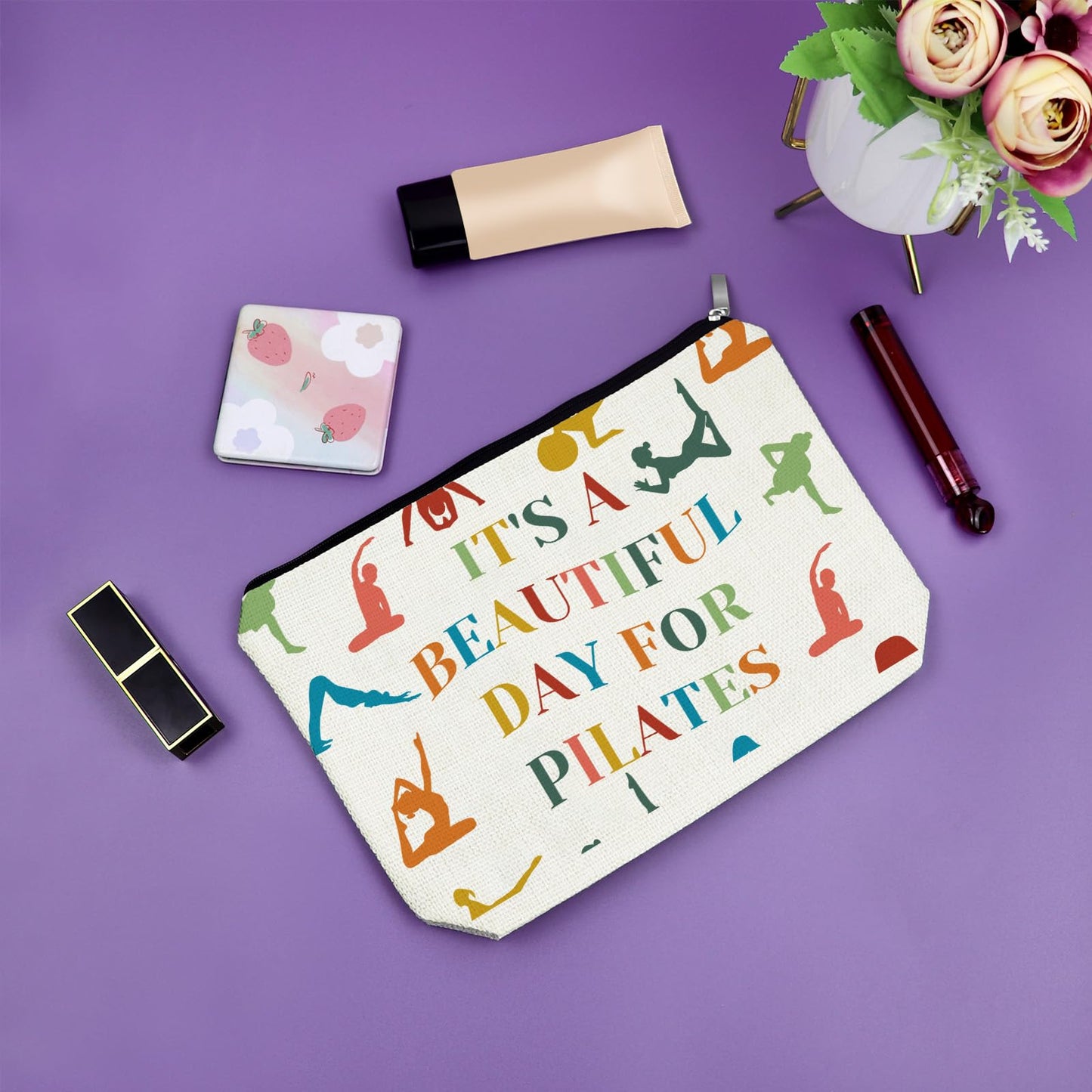 Sazuwu Yoga Lover Gifts Makeup Bag Pilates Instructor Gifts for Women Birthday Gifts for Yoga Teacher Cosmetic Pouch for Sports Lover Travel Workout Toiletry Bag Fits Essentials