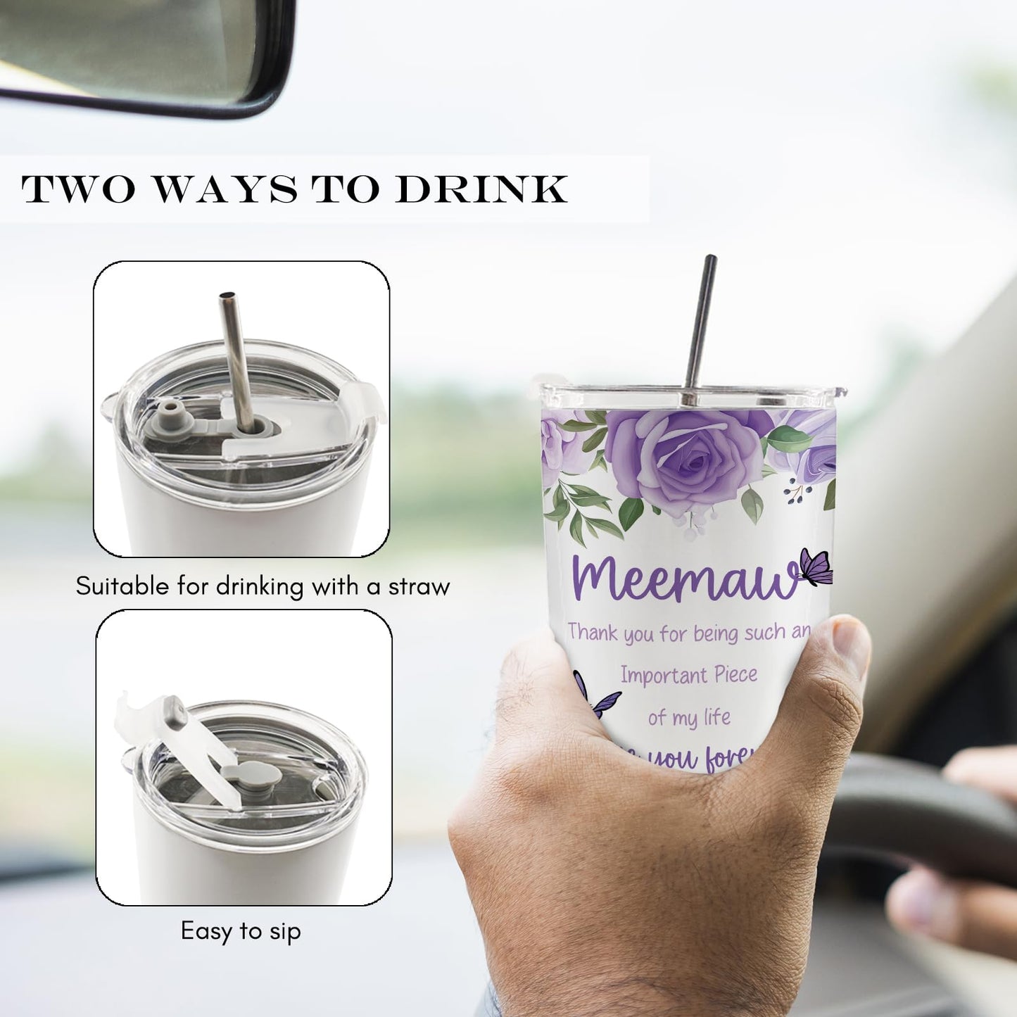 Meemaw Mothers Day Christmas Birthday Thank You Gifts Gift 20oz Travel Coffee Mug Tumbler for Grandma from Grandkids Grandchildren, Memaw Water Stainless Steel Tumbler with Lid and Straw