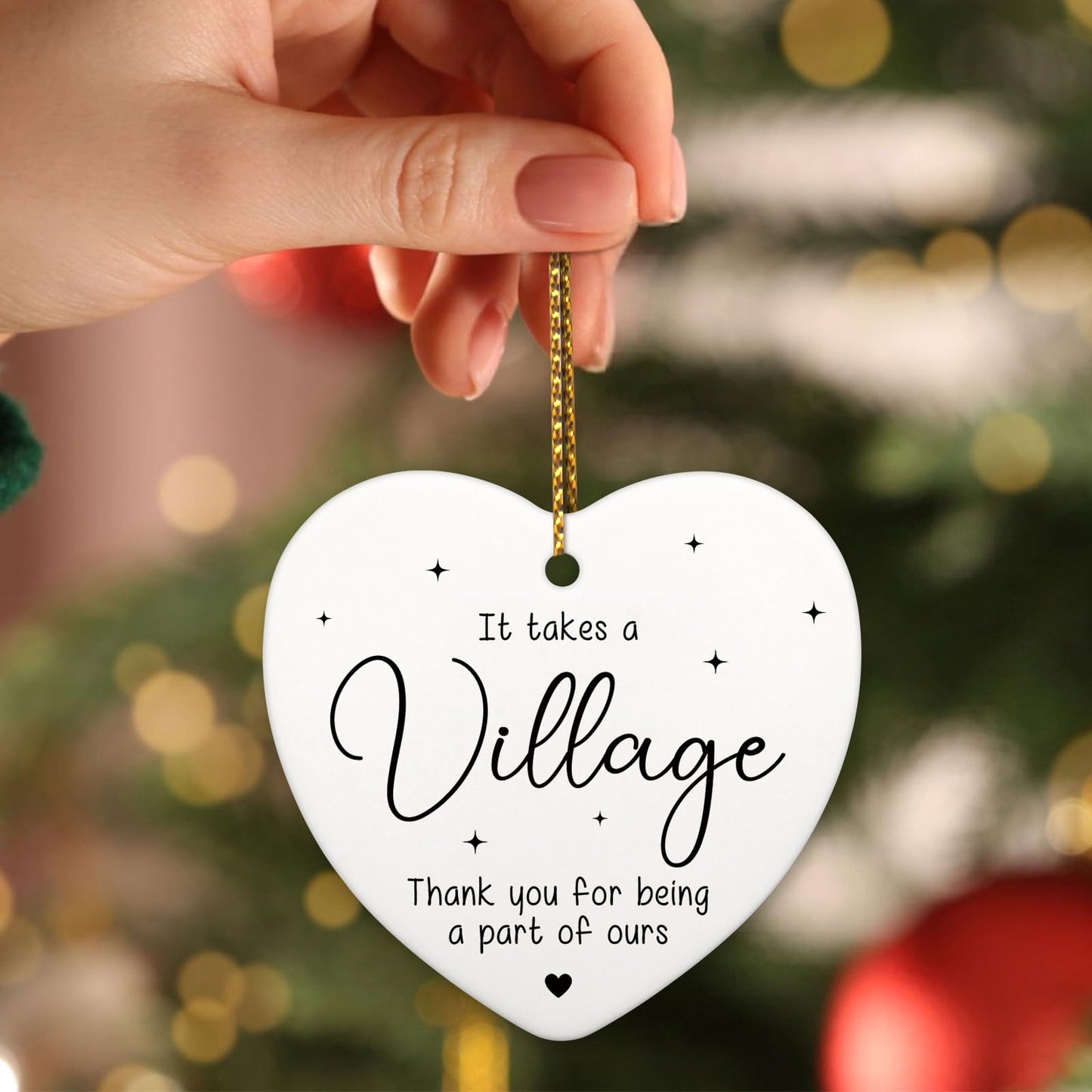 Thank You Gifts for Women It Takes a Village Daycare Provider Babysitter Gifts Appreciation Gift for Coworker Teacher Nurse Christmas Tree Decorations Ceramic Heart Ornament
