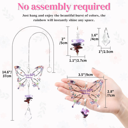 Funnli 60th Birthday Gifts for Women Crystal Suncatcher, 60th Birthday Decorations for Woman, 60 Year Old Bday Gift for Friends Sister Mom Grandma Window Hangings Home Decoration