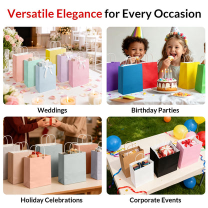 SUNEE Gift Bags with Handles 5.5x3.3x8, 100 Pcs Small Paper Gift Bags Bulk, 6 Pastel Color for Wedding, Birthday, Party Supplies and Celebrations