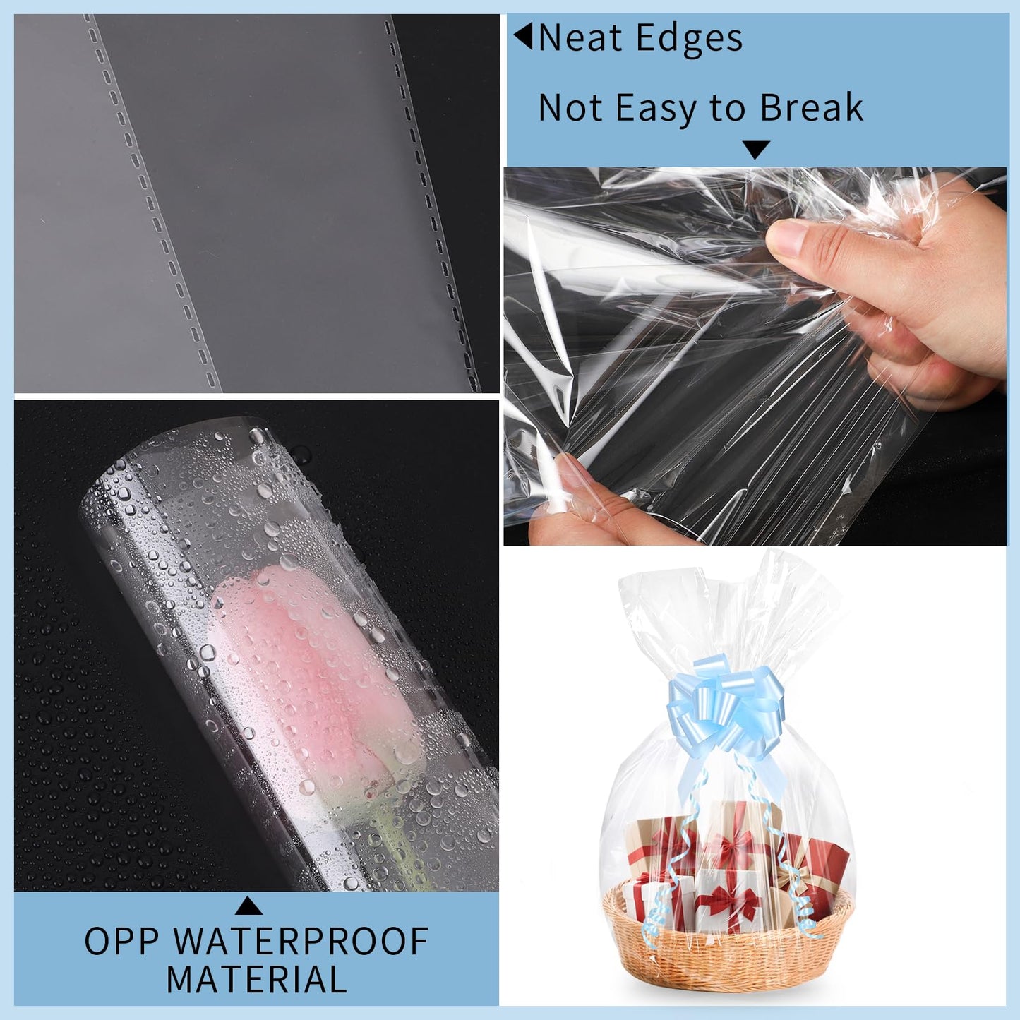 woric 12PCS Large Cellophane Bags 30x40 Inch Clear Cello Gift Bags Cellophane Wrap for Gift Baskets Graduation Gifts Decorations Candy Baby Bridal Shower Wedding Party favor Birthday