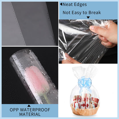 woric 12PCS Large Cellophane Bags 30x40 Inch Clear Cello Gift Bags Cellophane Wrap for Gift Baskets Graduation Gifts Decorations Candy Baby Bridal Shower Wedding Party favor Birthday