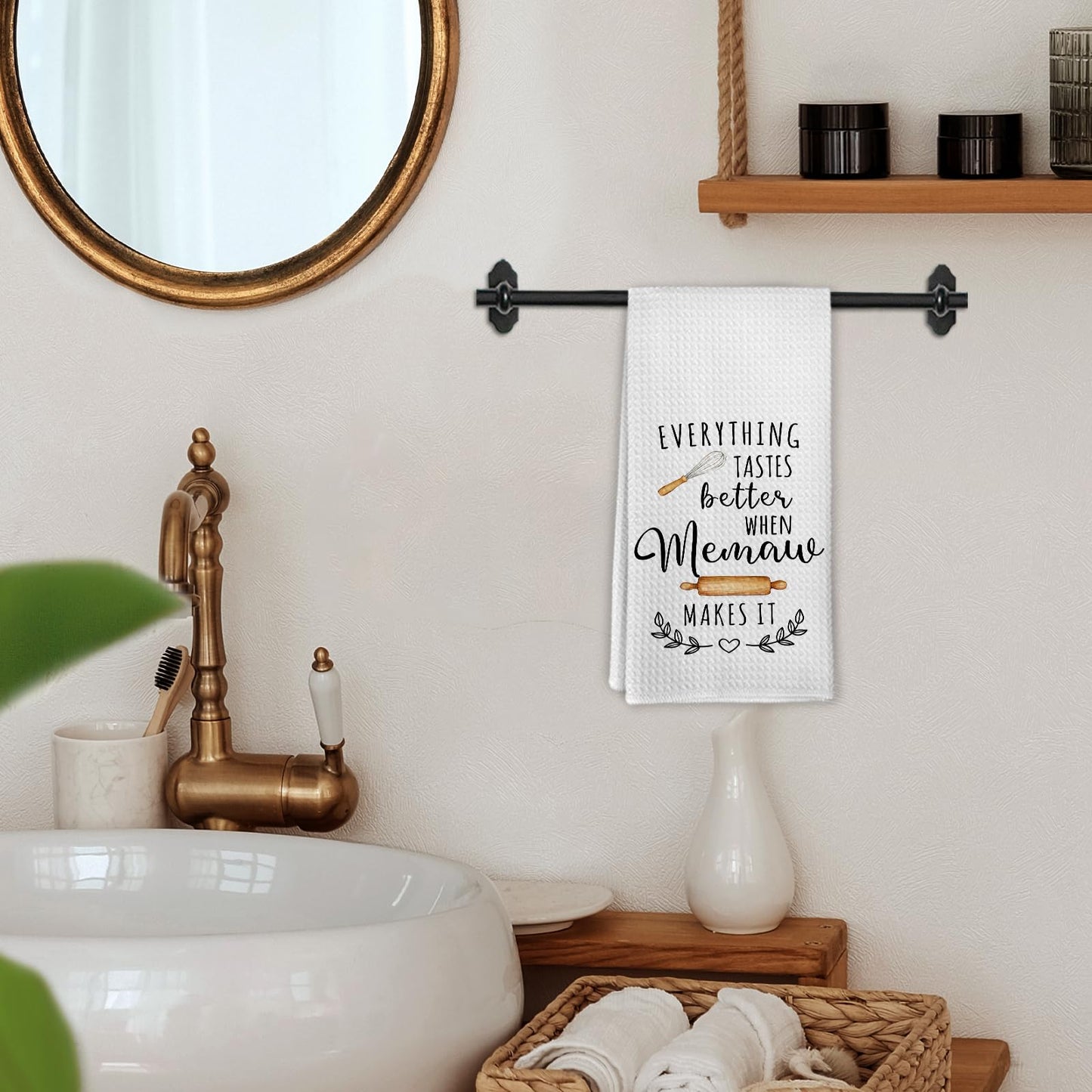 Memaw Mothers Day Birthday Gifts Kitchen Towels for Grandma from Grandkids, Everything Tastes Better When Memaw Makes It Grandma Dish Hand Tea Towels for Bathroom Kitchen Decor, 16x24 Inch