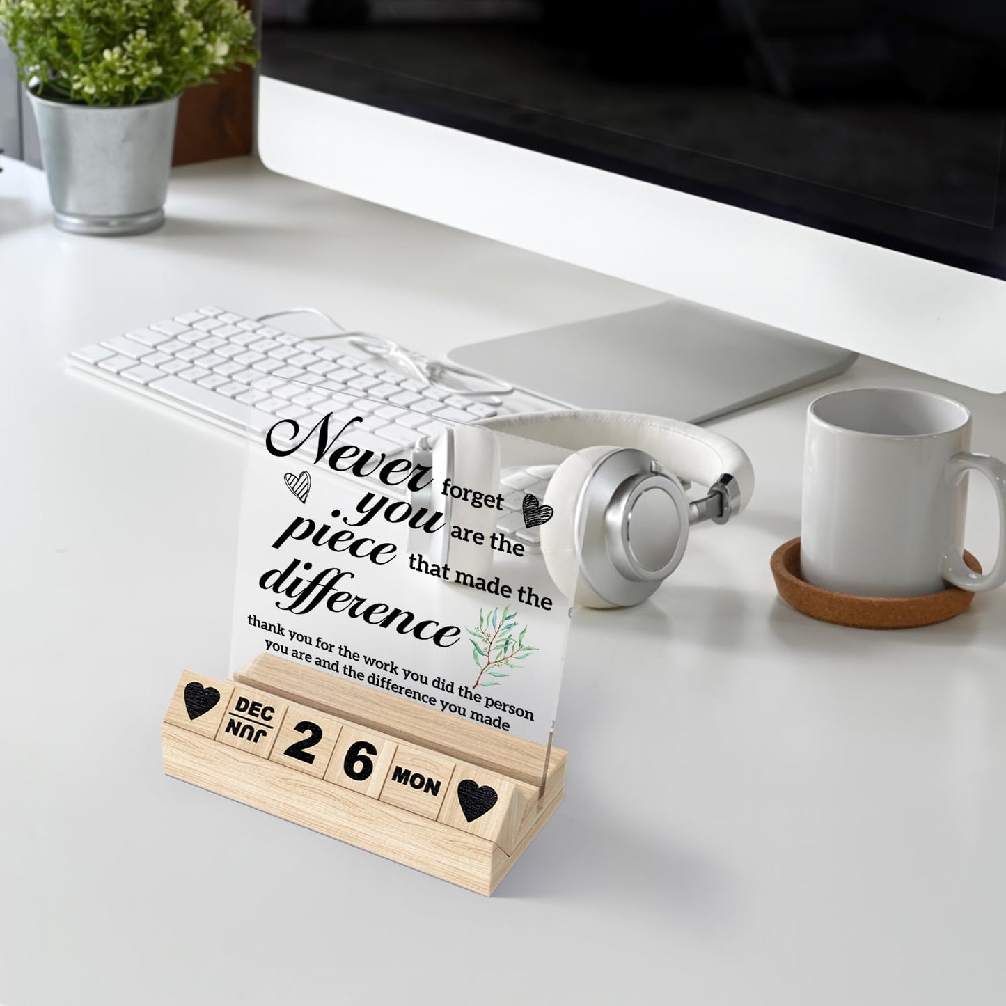 Thank You Gifts-Wooden Block Calendar Acrylic Sign-Appreciation Gifts for Women Men Friends, Going Away Retirement Desk Decor for Coworker Boss for Office Desk Calendar