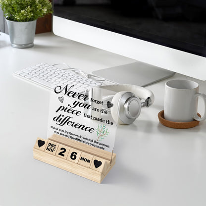 Thank You Gifts-Wooden Block Calendar Acrylic Sign-Appreciation Gifts for Women Men Friends, Going Away Retirement Desk Decor for Coworker Boss for Office Desk Calendar