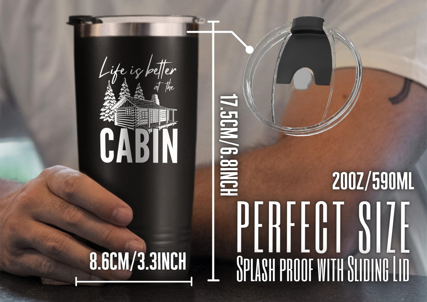 Onebttl Gifts for Cabin Owners, Cabin Gifts for Men, Life is Better at the Cabin Cup, 20oz Cabin Lover Gifts Stainless Steel Tumbler Cup with Lid, Double Wall Vacuum Insulated Travel Coffee Mug