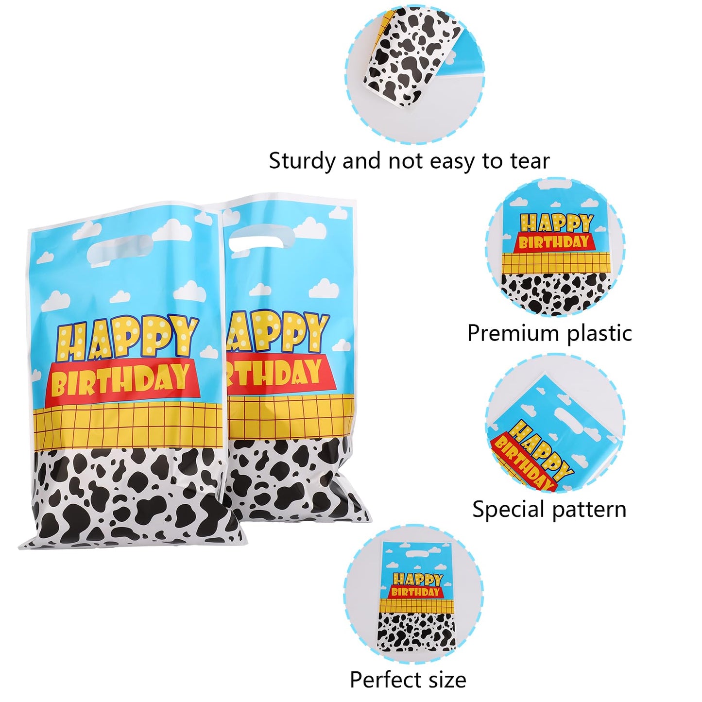 SAVITA 50pcs Cartoon Story Party Favor Bags, 9.84x6.5 Inch Blue Sky White Cloud Cartoon Story Goodie Snack Bags for Kids Birthday Party Supplies Candy & Toy Storage Decoration