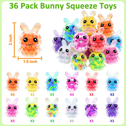 36 Pack Bunny Stress Balls Squeeze Fidget Toys 12 Colors Stress Relief Squishies Balls for Kids Boys Girls Teens Birthday Party Favors Classroom Prizes Exchange Gift Goodie Bag Fillers Pinata Stuffers