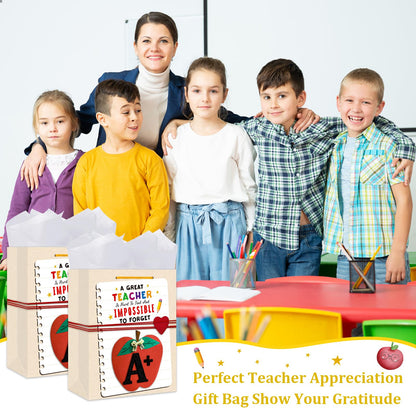 BIZIBAFF Teacher Gift Bag - 13" Large Teacher Appreciation Gift Bag with Tissue Paper and Handle Thank You Teachers Retirement Gifts Bag Graduation End of Year Gift for Teachers Appreciation