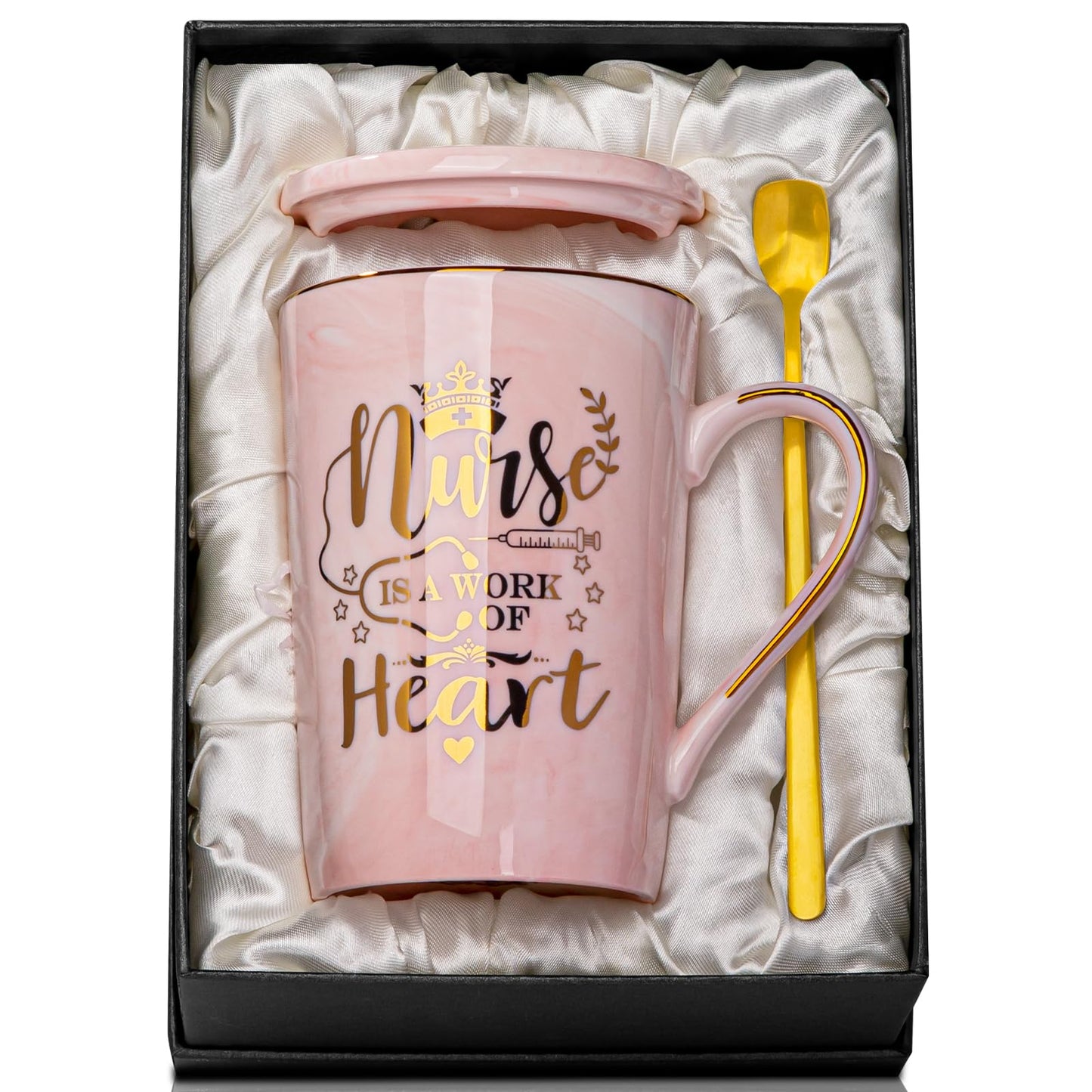 Nurse Gifts for Women, Funny Nurse Mug with Gold Print, Nurses Week Retirement Graduation Appreciation Present, School Nursing Student RN Practitioner, 14oz Pink Marbled Ceramic Cup, Nice Gift Boxed