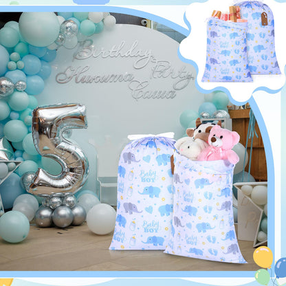 Capoda 2 Pcs Blue Elephant Drawstring Bags 20 x 28 Inch Extra Large Baby Shower Bags Reusable Fabric Elephant Gift Pouches for Birthday Baby Shower Gender Reveal Gift Wrapping Supplies Decor