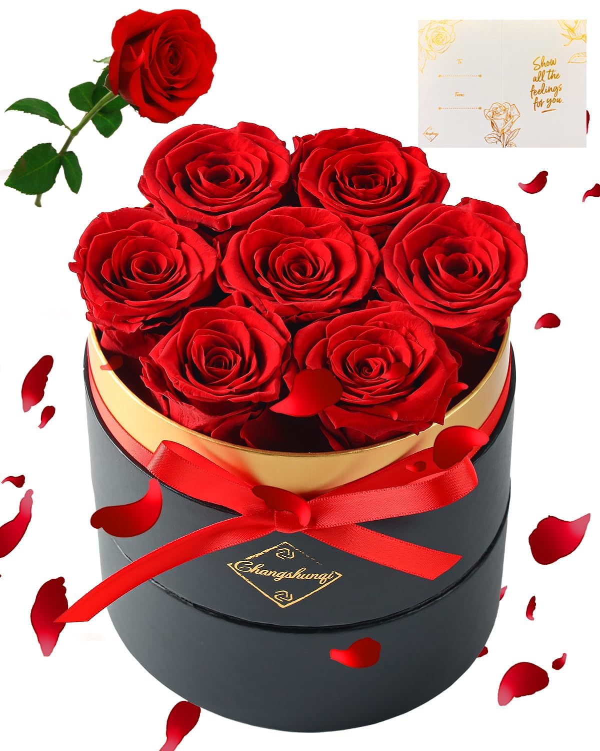 Changshunqi Forever Flowers Preserved Roses in a Box - 7 Preserved Flowers in a Box Last 2-3 Years, Rose Forever Birthday Flower Gifts for Women Her Wife Anniversary Mothers Rose Gift for Her