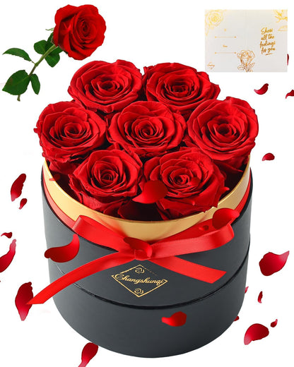 Changshunqi Forever Flowers Preserved Roses in a Box - 7 Preserved Flowers in a Box Last 2-3 Years, Rose Forever Birthday Flower Gifts for Women Her Wife Anniversary Mothers Rose Gift for Her
