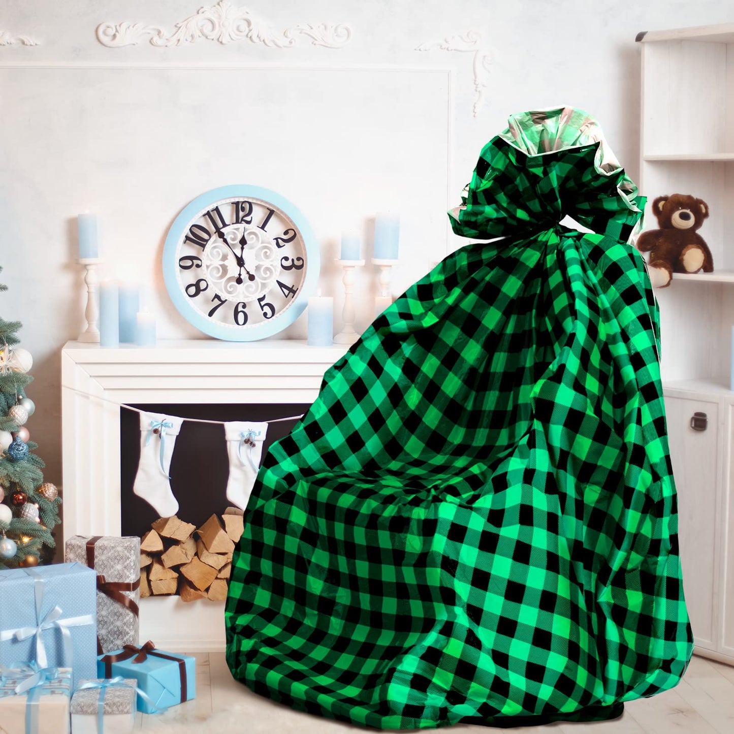 Teling 2 Pcs 80 x 60 in Jumbo Bike Gift Bags Christmas Extra Large Bicycle Plastic Gift Bags for Heavy Large Xmas Present(Green Black)