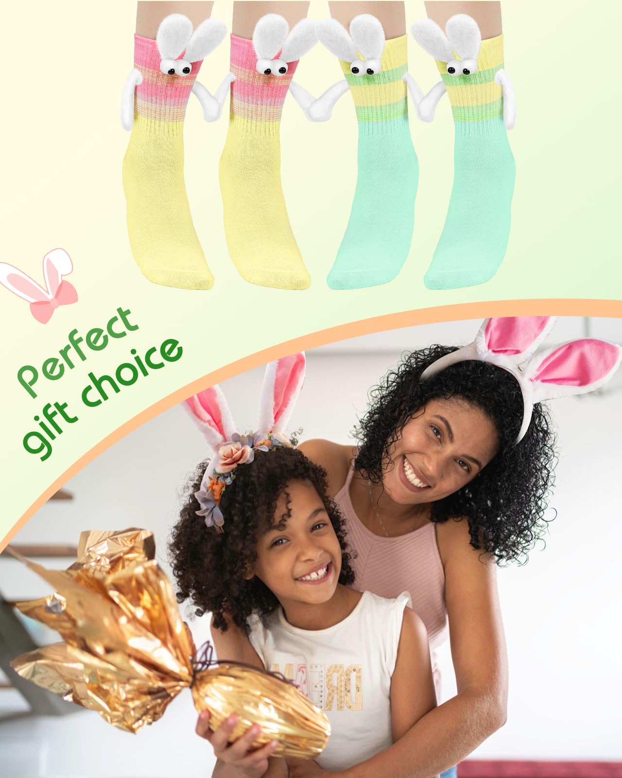Swooflia Easter Magnetic Hand-Holding Bunny Socks 2 or 4Pairs–Crazy Fun Novelty Gifts for Teens, Women, Men, Couples, Friends