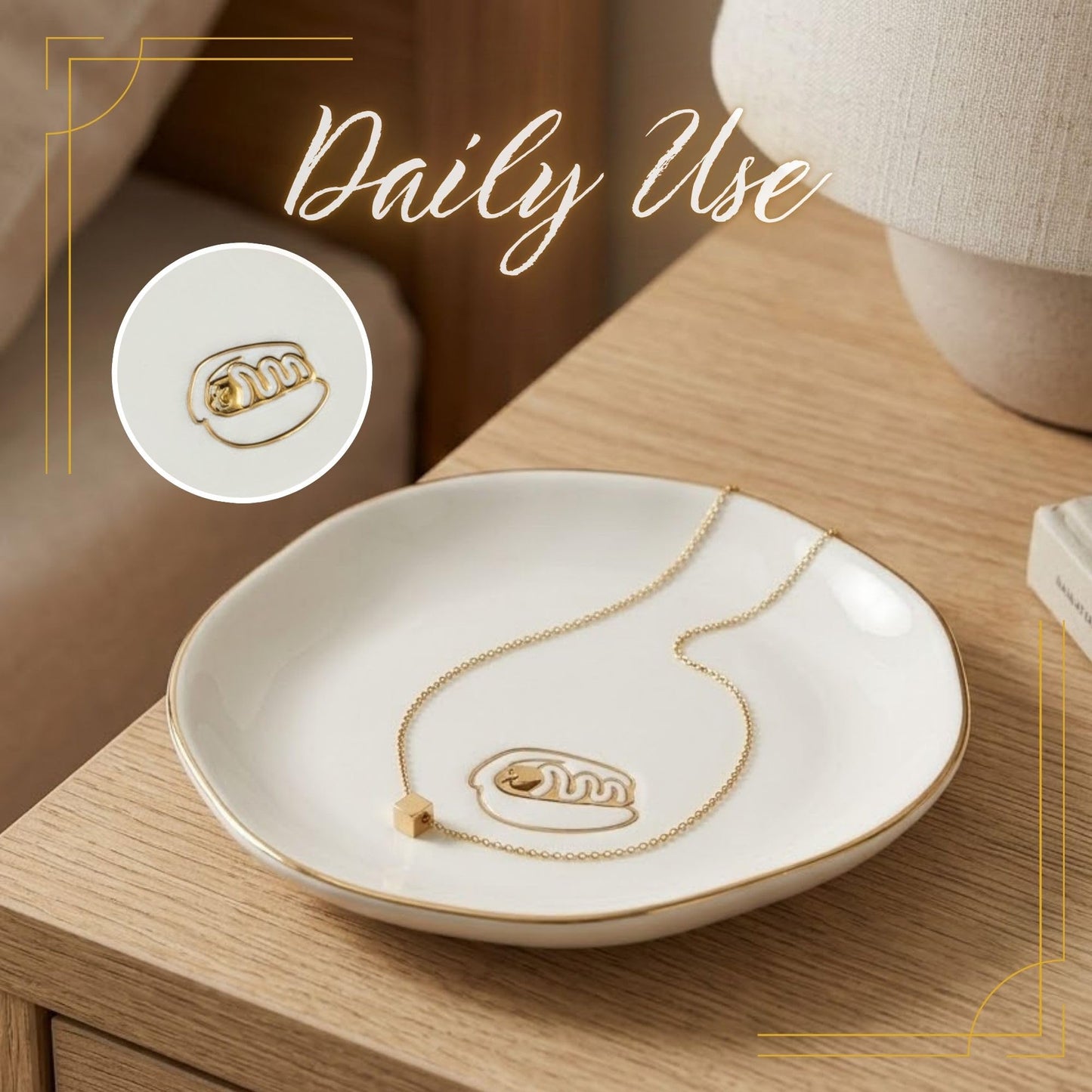 InnoBeta Hot Dog Gifts, Hot Dogs Gifts - 4.75" Handcrafted Ceramic Ring Dish with Gold Trim, Decorative Trinket Dish for Rings Earrings