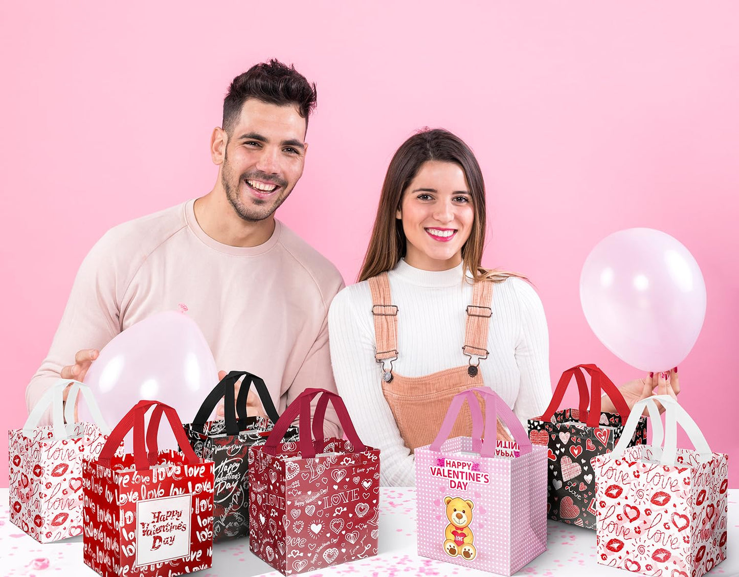 JWSCYSY 12Pack Happy Valentine's Day Reusable Tote Bags, Non-Woven Valentines Gift Bags with Handles for Valentine Party Favor, Gift Wrapping.