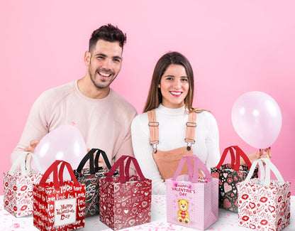 JWSCYSY 12Pack Happy Valentine's Day Reusable Tote Bags, Non-Woven Valentines Gift Bags with Handles for Valentine Party Favor, Gift Wrapping.