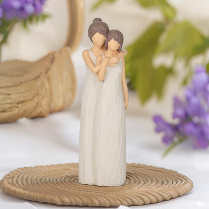 LCCCK Mother Daughter Figurines Give Mom Gifts, Mother Daughter Hugging Figurines Bride Gifts, Meaningful Sentimental Gift for Mom, Mother's Day Grandma Birthday Gift Sculpted (Cream, 10.2in)