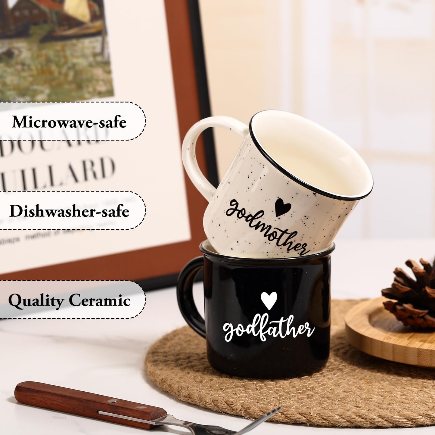 Physkoa Godparents Proposal Gift – 11oz Will You Be My Godparents Mug Set, Godmother and Godfather Proposal Gifts, Godparents Gifts for Baptism, Ceramic Coffee Cups for Christening