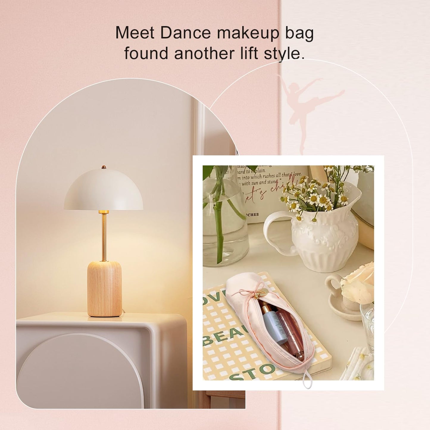Makeup Ballet Bag, Cute Cosmetic Bag Dance Recital Gifts for Girls, Ballet Shoe Pencil Case Small Cosmetic Bag Bow Mini Dance Bag for Girls Makeup Brush Holder Travel (Pink)