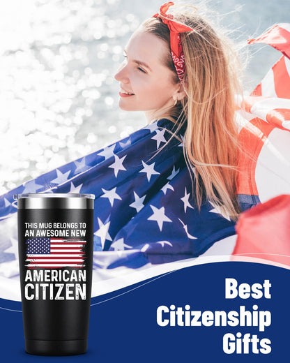 American Citizenship Gifts- 2026 Us Citizenship Gifts - Party Decoration - New US Citizen Gift 20oz Stainless Steel Insulated Tumbler, Black