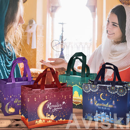 16PCS Ramadan Mubarak Reusable Gift Bags - Assorted Sizes, Multifunctional Non-Woven Party Bags for Gifts Wrapping