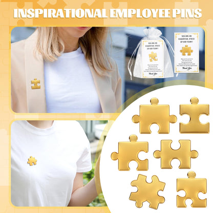 SINCCO 24/48/96 Sets Employee Appreciation Gifts Bulk, Inspirational Employee Of The Month Lapel Pins With Thank You Cards Small Puzzle Piece Gift for Coworkers, Office Staff, Team Building (Gold)