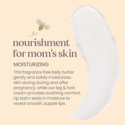 Burt's Bees Mama Gift Set, Includes Lip Balm, Leg and Foot Cream, and Belly Butter, Natural Origin Skin Care, 0.15 oz./3.38 oz./6.5 oz.