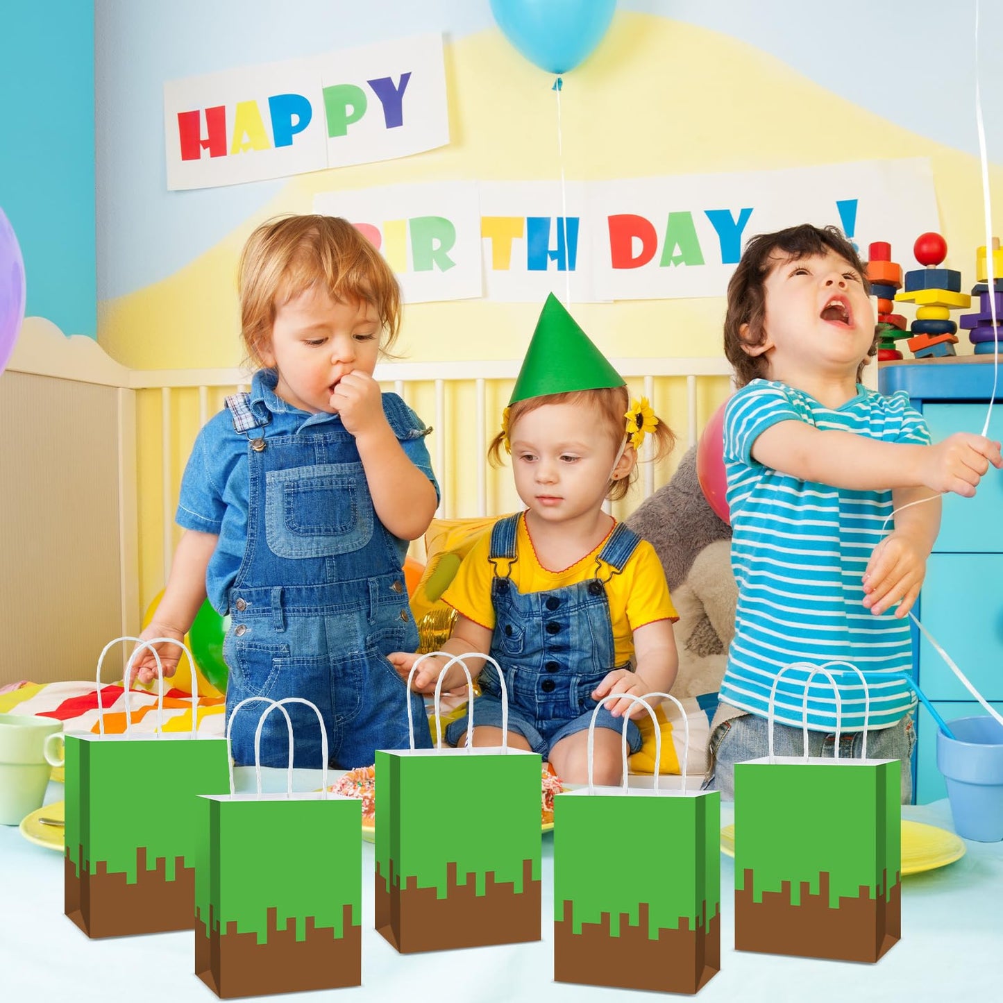 12Pcs Pixel Theme Party Favor Bags Video Game Party Supplies Pixel Paper Gift Mining Theme Goodie Bags with Handle Gamer Birthday Treat Candy Bag for Kids Pixelated Birthday Baby Shower Decoration