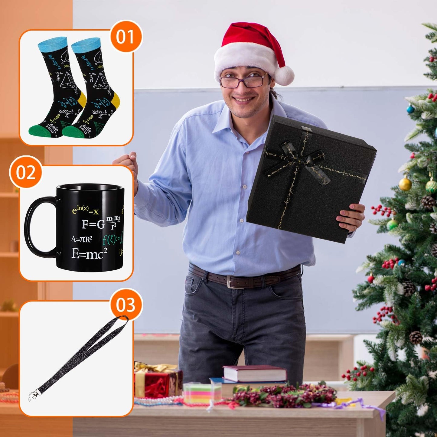 Layhit 4 Pcs Math Teacher Appreciation Gift Graduation Gifts 12 oz Coffee Mug Math Socks Lanyards Keychain with Gifts Box for Men Women Teens Teacher Birthday Teachers Day Christmas