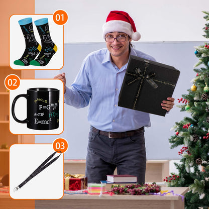 Layhit 4 Pcs Math Teacher Appreciation Gift Graduation Gifts 12 oz Coffee Mug Math Socks Lanyards Keychain with Gifts Box for Men Women Teens Teacher Birthday Teachers Day Christmas