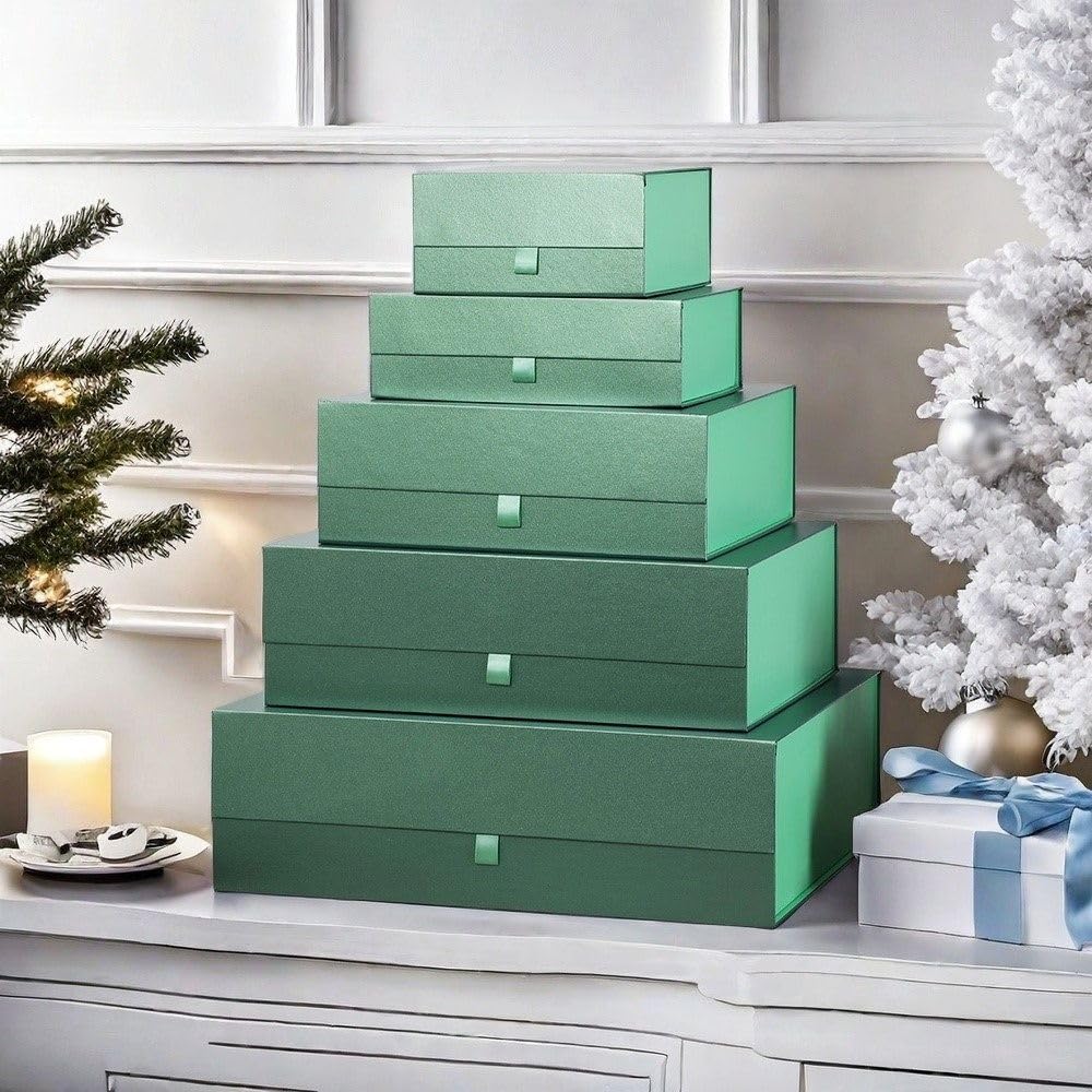 Large Gift Box 13.5x11.8x4.7 Inches, Green Gift Boxes for Presents with Magnetic Closure Lid, Luxury Gift Box Rectangle Collapsible Boxes for Gift Packaging