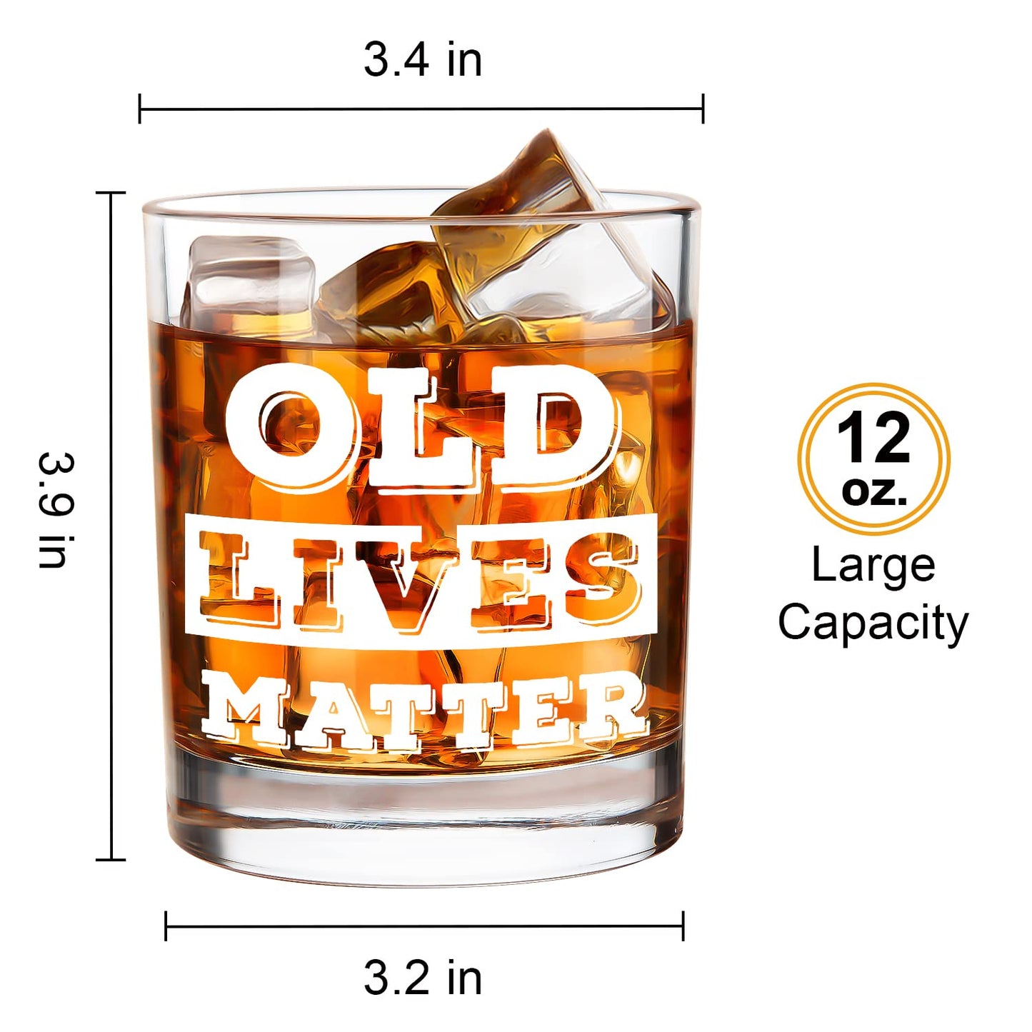 LIGHTEN LIFE Old Lives Matter Whiskey Glass 12 oz,Rock Glass in Valued Wooden Box,Funny Old Men Gifts,Premium Birthday or Retirement Gift for Grandpa,Dad,Old Man,Old Fashioned Whiskey Glass