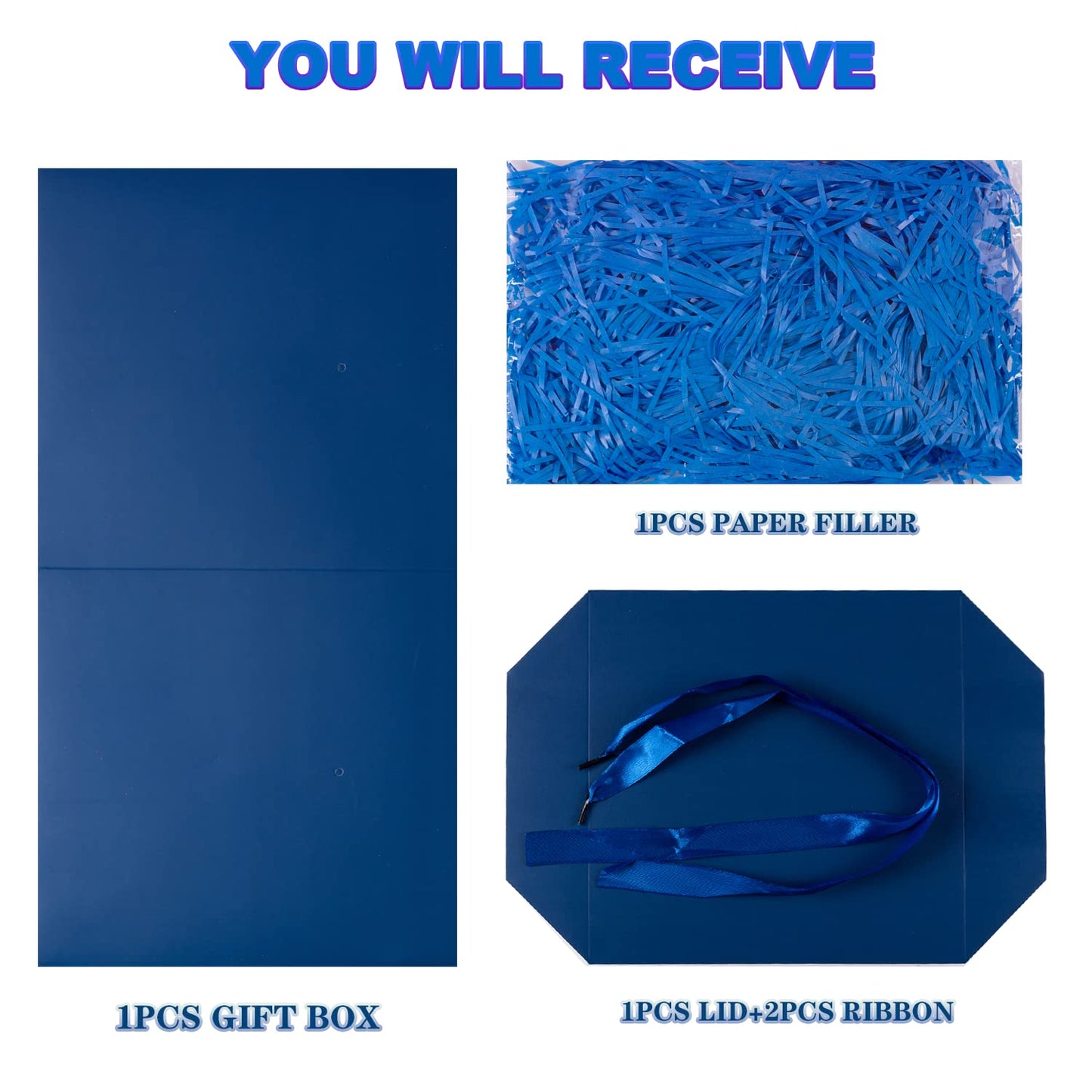 Elephant-package Medium Gift Box with Lids, Ribbon and Paper Filler, for Men Boys Birthday, Father's Day, Bridal Shower, Wedding, Baby Shower - Collapsible, 8.7", 1 Pack, Royal Blue