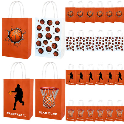 Kiooaci 24 Pcs Basketball Gift Bags, Basketball Paper Goodie Treat Candy Party Favor Bags with handle for Team Birthday Theme Party Supplies