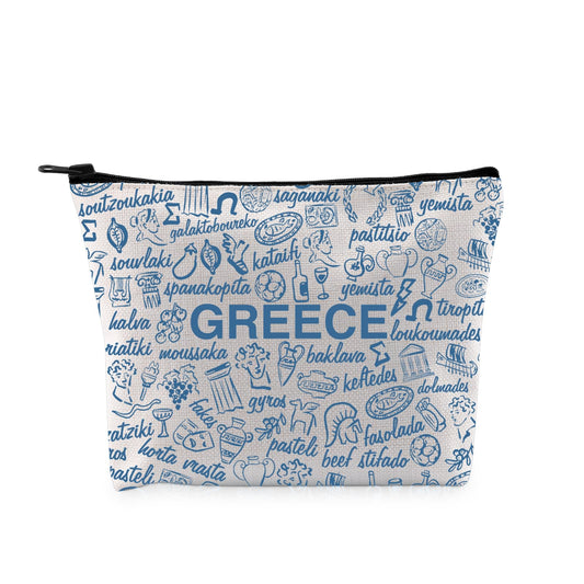 G2TUP Funny Greece Lovers Gift Greece Food Makeup Bag Greece Traveller Cosmetic Bag Greek Culture Lovers Gift (Greece Food MB)