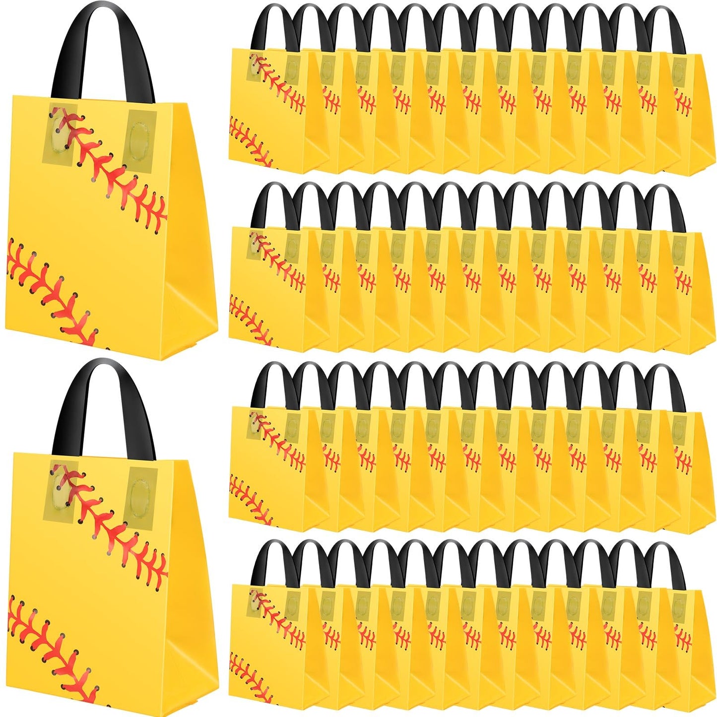 Silkfly 50 Pack 6 x 8 Inch Softball Snack Bags Plastic Small Softball Print Goodie Gift Party Favor Bags for Sport Theme Party Decorations Game Celebration Supplies