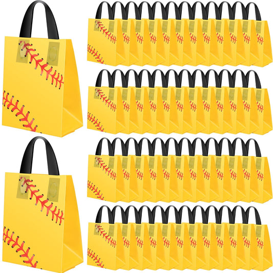 Silkfly 50 Pack 6 x 8 Inch Softball Snack Bags Plastic Small Softball Print Goodie Gift Party Favor Bags for Sport Theme Party Decorations Game Celebration Supplies